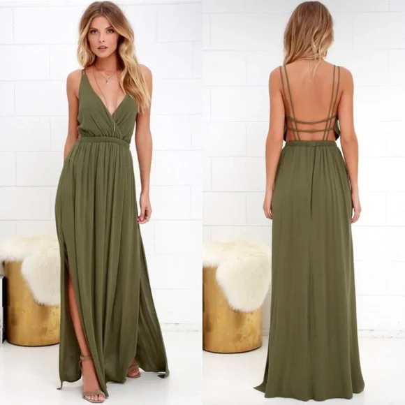 Lost in paradise olive green maxi dress best sale